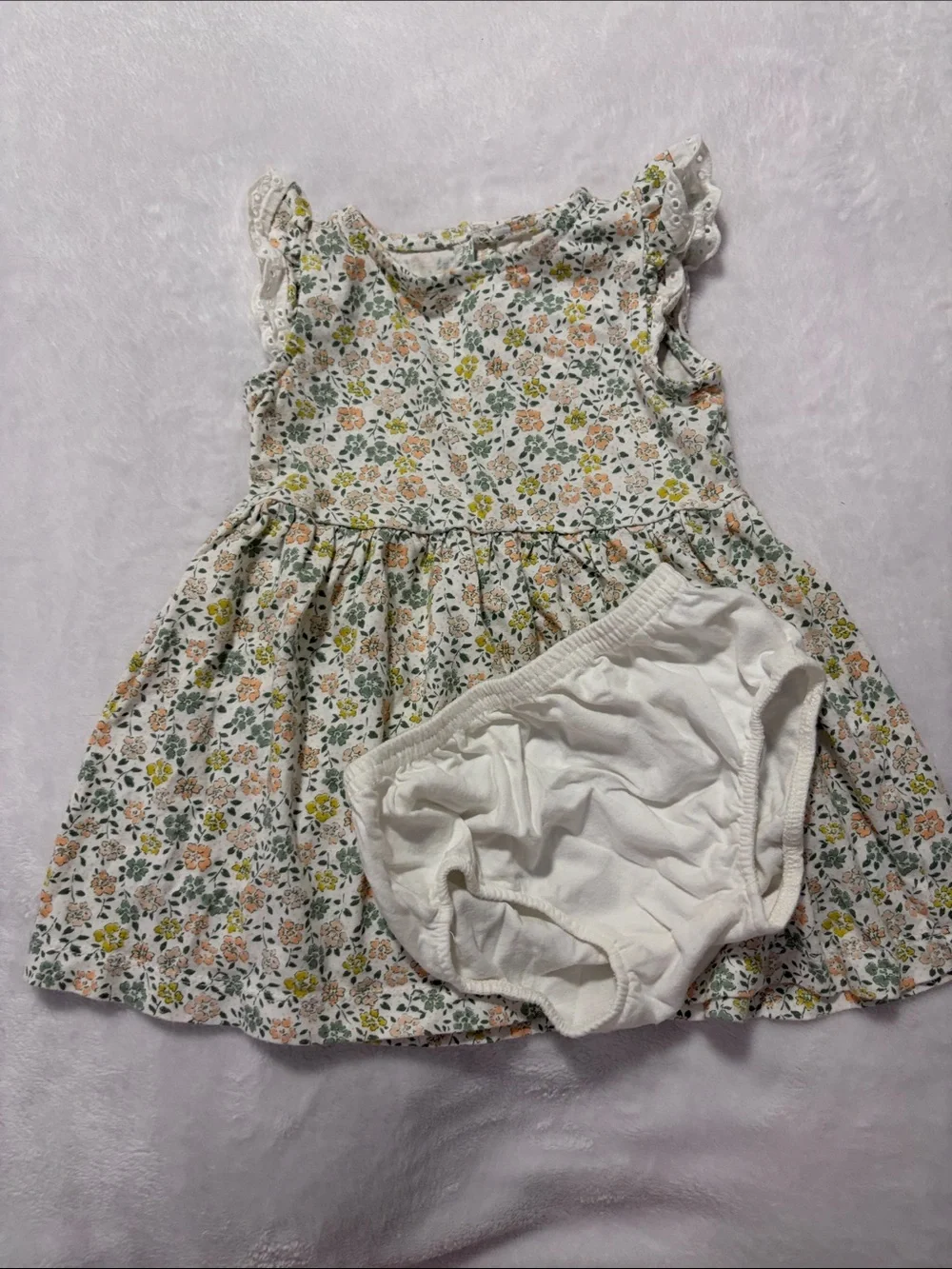 Carter's White Floral Cotton Dress with Matching White Bloomers